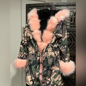 Camo fur coat